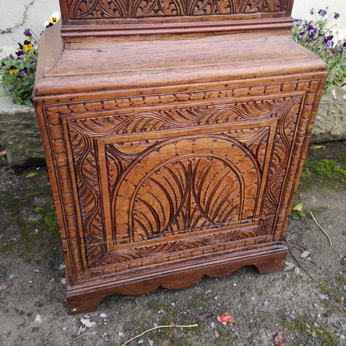 30 - A FANTASTIC MID 19TH CENTURY CARVED OAK GRANDFATHER CLOCK, circa 1850 with a swan pediment over the ... 