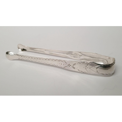 31 - A RARE CORK/IRISH 18TH CENTURY SILVER SUGAR TONGS BY CARDEN TERRY, with STERLING hallmark stamp to t... 