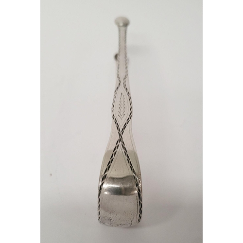 33 - AN IRISH 18TH CENTURY – CORK SILVER – SUGAR TONGS BY JOHN NICHOLSON (II), with STERLING hallmark sta... 