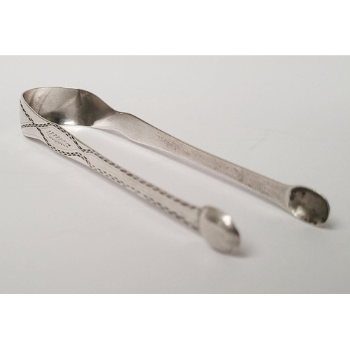 33 - AN IRISH 18TH CENTURY – CORK SILVER – SUGAR TONGS BY JOHN NICHOLSON (II), with STERLING hallmark sta... 