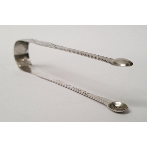 33 - AN IRISH 18TH CENTURY – CORK SILVER – SUGAR TONGS BY JOHN NICHOLSON (II), with STERLING hallmark sta... 