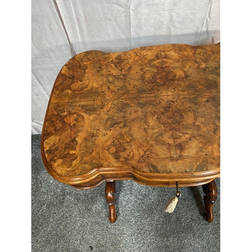 35 - A STUNNING ANTIQUE WALNUT SERPENTINE SHAPED SIDE POD LADY’S WORK BOX TABLE, the shaped top is hinged... 