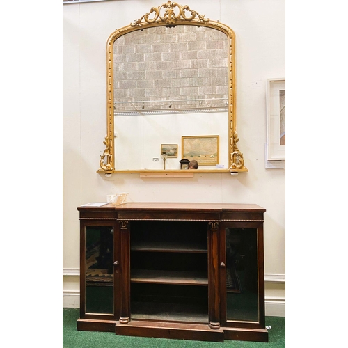 56 - A 19TH CENTURY IRISH ROSEWOOD BREAKFRONT FLOOR BOOKCASE, the top having square edge with molding abo... 