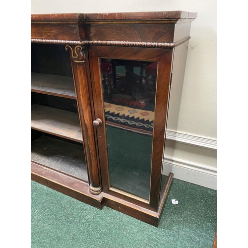 56 - A 19TH CENTURY IRISH ROSEWOOD BREAKFRONT FLOOR BOOKCASE, the top having square edge with molding abo... 