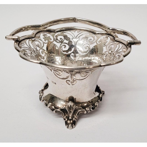 6 - A BEAUTIFUL EARLY 19TH CENTURY SOLID SILVER SCALLOP EDGED BASKET WITH SWING HANDLE, decorated with a... 