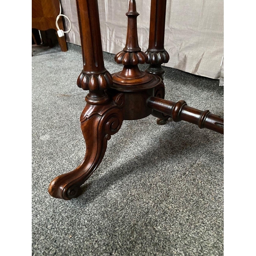 61 - A BEAUTIFUL VICTORIAN ROSEWOOD SATINWOOD INLAID SOFA TABLE, with canted corners, decorated with deli... 