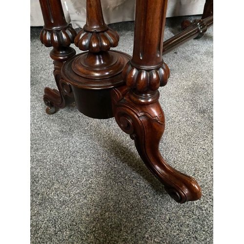 61 - A BEAUTIFUL VICTORIAN ROSEWOOD SATINWOOD INLAID SOFA TABLE, with canted corners, decorated with deli... 