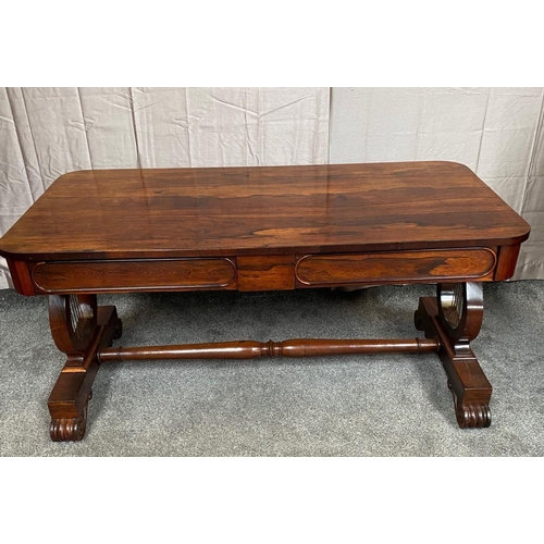 63 - AN EXCEPTIONAL & WELL MADE ROSEWOOD WILLIAM IV LIBRARY / SOFA TABLE, with two frieze drawers decorat... 