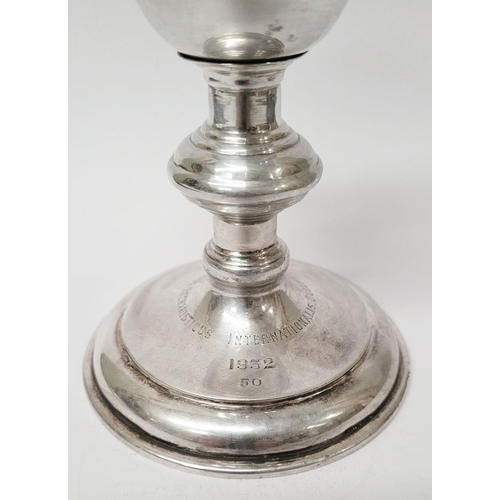 65 - AN IRISH GILT INTERIOR CHALICE, with solid silver bowl, the circular base engraved with the words: D... 