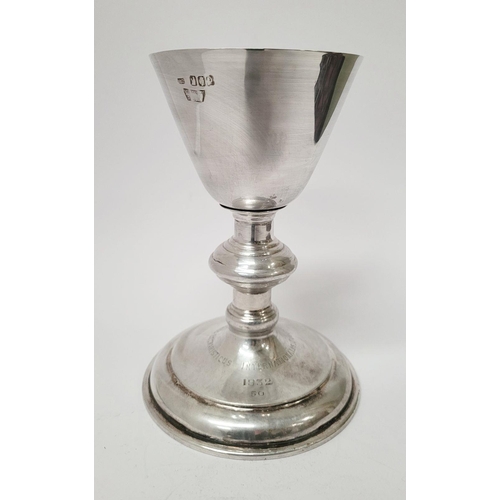 65 - AN IRISH GILT INTERIOR CHALICE, with solid silver bowl, the circular base engraved with the words: D... 