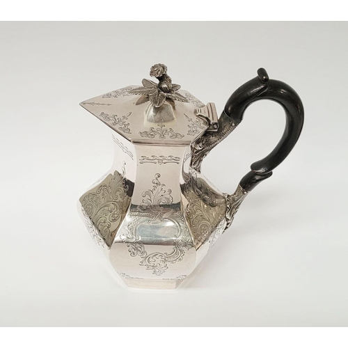 7 - A VERY FINE IRISH 19TH CENTURY SILVER HOT WATER/MILK POT / TEA POT, decorated all over with scrollin... 