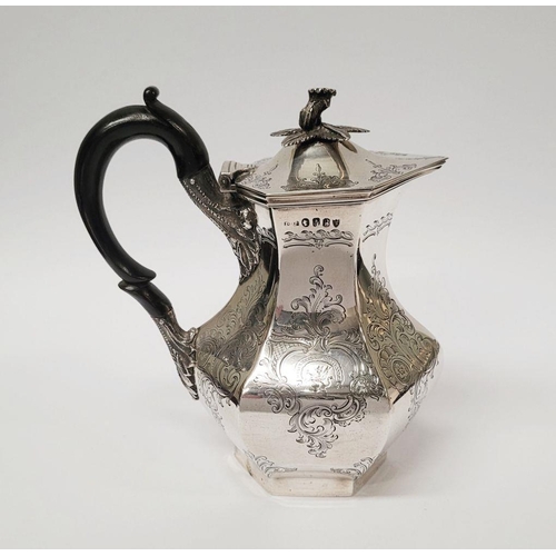 7 - A VERY FINE IRISH 19TH CENTURY SILVER HOT WATER/MILK POT / TEA POT, decorated all over with scrollin... 