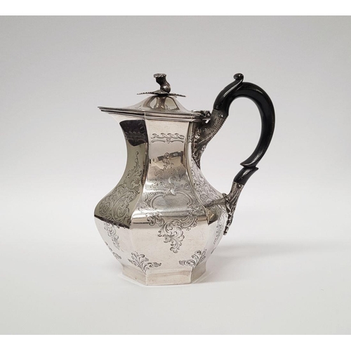 7 - A VERY FINE IRISH 19TH CENTURY SILVER HOT WATER/MILK POT / TEA POT, decorated all over with scrollin... 