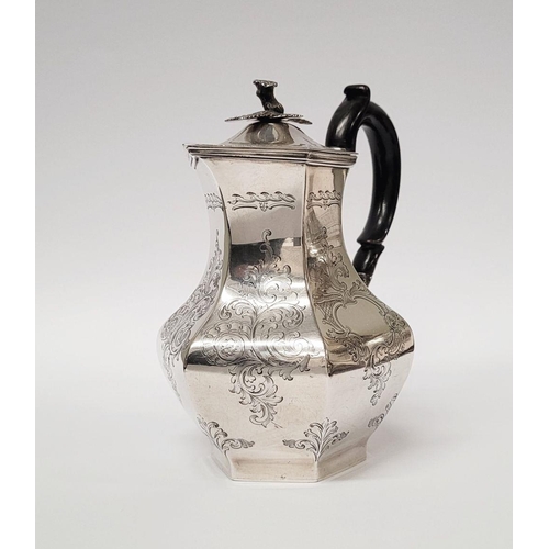 7 - A VERY FINE IRISH 19TH CENTURY SILVER HOT WATER/MILK POT / TEA POT, decorated all over with scrollin... 