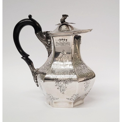 7 - A VERY FINE IRISH 19TH CENTURY SILVER HOT WATER/MILK POT / TEA POT, decorated all over with scrollin... 