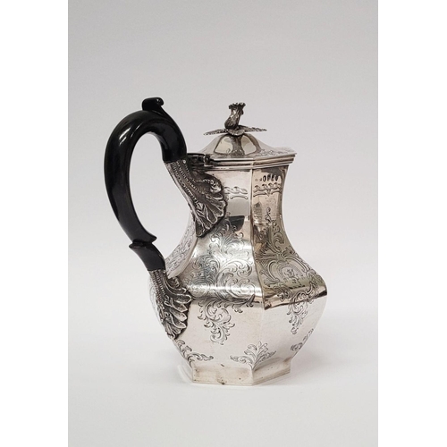 7 - A VERY FINE IRISH 19TH CENTURY SILVER HOT WATER/MILK POT / TEA POT, decorated all over with scrollin... 