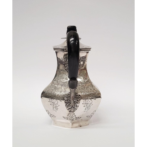 7 - A VERY FINE IRISH 19TH CENTURY SILVER HOT WATER/MILK POT / TEA POT, decorated all over with scrollin... 