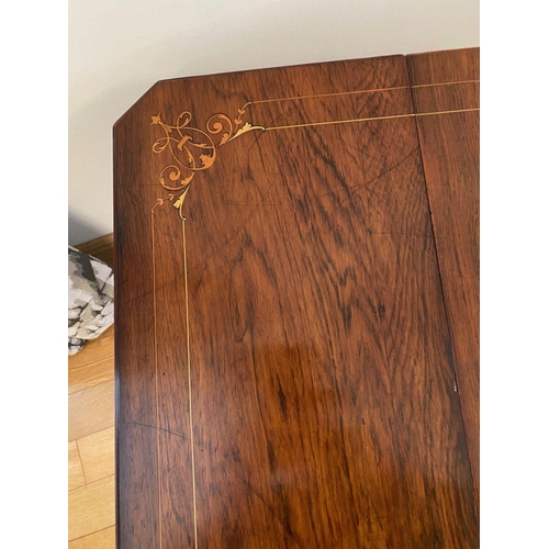 72 - A GREAT NEATLY SIZED ROSEWOOD INLAID DROP LEAF SUTHERLAND TABLE, the leaves & centre decorated with ... 