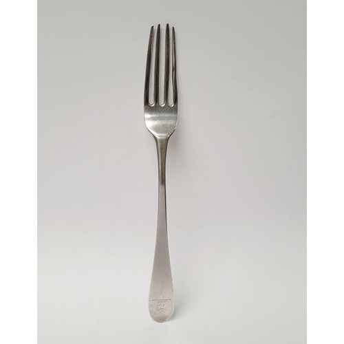 8 - A RARE CORK 18TH CENTURY SILVER CELTIC POINT DINNER FORK BY SAMUEL REILY, circa 1790, the tip with e... 