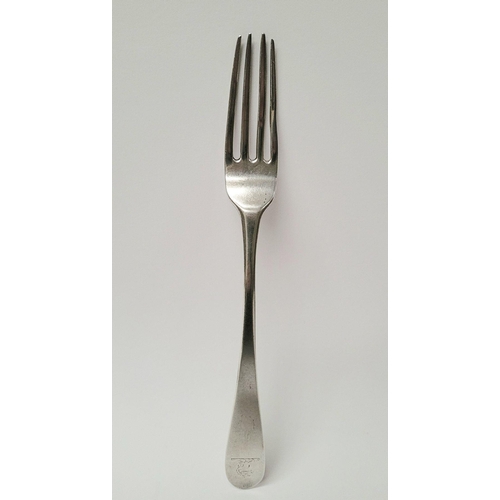 8 - A RARE CORK 18TH CENTURY SILVER CELTIC POINT DINNER FORK BY SAMUEL REILY, circa 1790, the tip with e... 