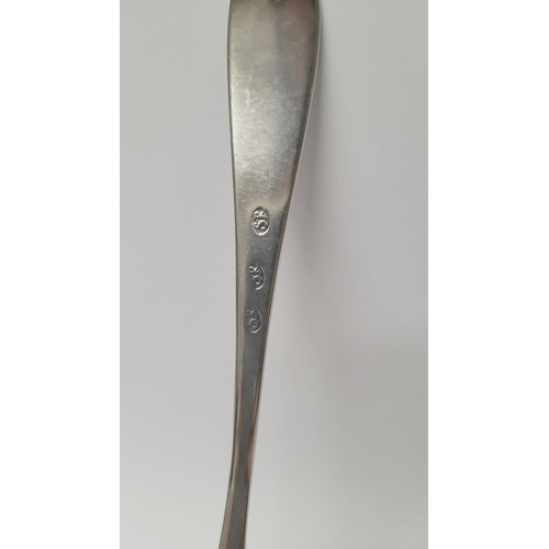 8 - A RARE CORK 18TH CENTURY SILVER CELTIC POINT DINNER FORK BY SAMUEL REILY, circa 1790, the tip with e... 