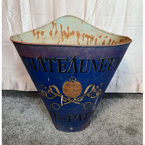 86 - A LARGE BLUE PAINTED FRENCH ‘CHATEAUNEUF DU PAPE’ GRAPE BUCKET, could be used as a jardinière pot/um... 