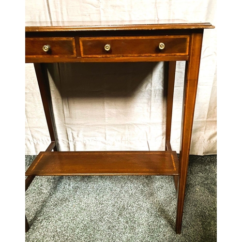 96 - A GOOD QUALITY GEORGIAN STYLE MAHOGANY & SATINWOOD TWO DRAWER TABLE, the rectangular table has a pai... 