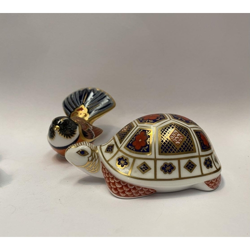 108 - A COLLECTION OF ROYAL CROWN DERBY BONE CHINA PAPERWEIGHTS, to include turtle, snail & fantail tit. T... 