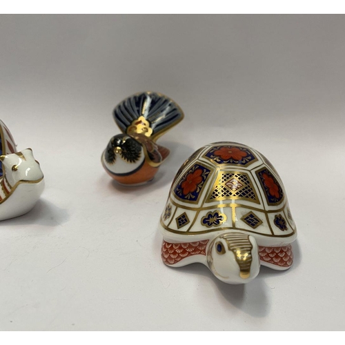 108 - A COLLECTION OF ROYAL CROWN DERBY BONE CHINA PAPERWEIGHTS, to include turtle, snail & fantail tit. T... 