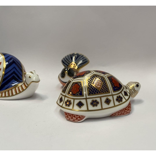 108 - A COLLECTION OF ROYAL CROWN DERBY BONE CHINA PAPERWEIGHTS, to include turtle, snail & fantail tit. T... 