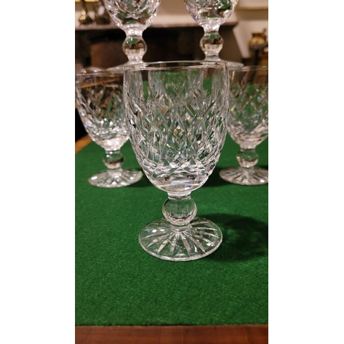 119 - A SET OF 6 WATERFORD CRYSTAL WINE GLASSES, each in excellent condition, with maker’s watermark to th... 