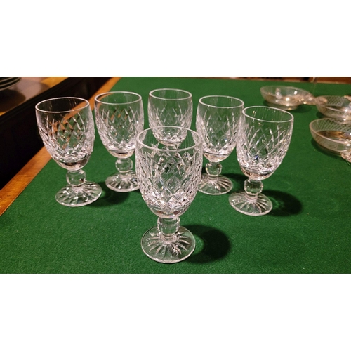 120 - A SET OF 6 WATERFORD CRYSTAL PORT / SHERRY GLASSES, each in excellent condition, with maker’s waterm... 