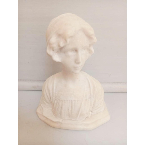 131 - AN ANTIQUE FRENCH CARVED MARBLE BUST OF A YOUNG WOMAN, beautiful attention to detail. Dimensions: 20... 