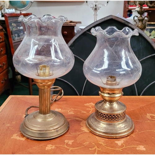 149 - A MIXED BRASS LAMP LOT: includes; (i) TWO VICTORIAN BRASS COLUMN OIL LAMPS, (i) with a cast metal ga... 