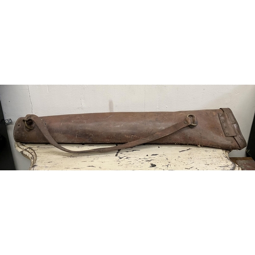 151 - A MIXED GUN CASE LOTS: (i) AN ANTIQUE LEATHER GUNCASE, with carrying strap. Dimensions: 78cm long ap... 