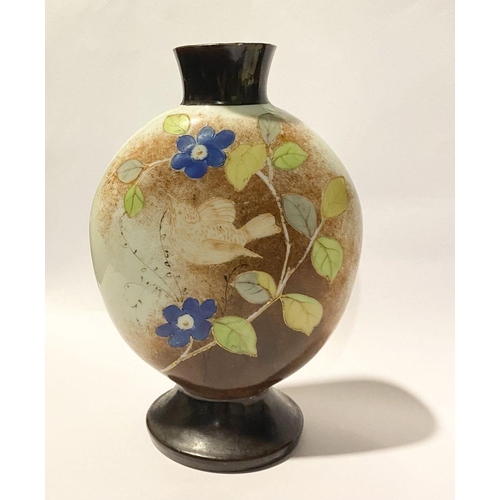 162 - AN ART DECO HAND PAINTED VASE, c.1930, moon flask form decorated with dark panels to rim and base wi... 