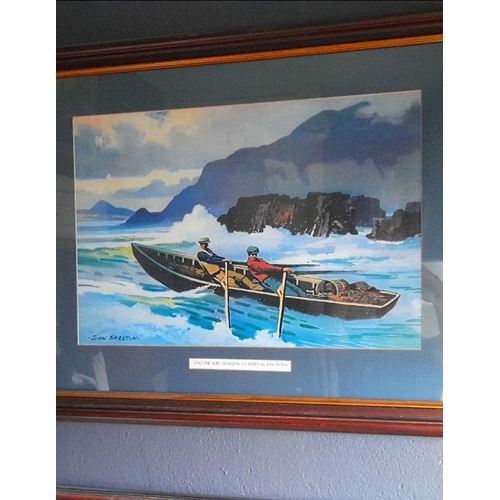 166 - AFTER JOHN SKELTON, INTO THE SURF, Dunquin, Co. Kerry. Nicely framed print after original work by th... 