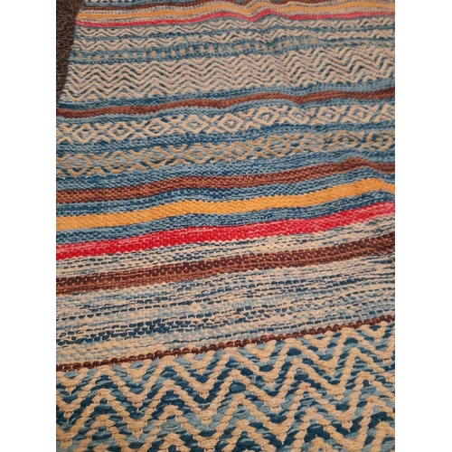 169 - A COLOURFUL INDIAN HANDMADE COTTON SCATTER RUG, 100% cottan, in as new condition. 114 x x69cm (L x W... 