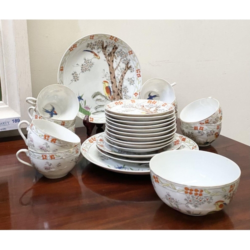 184 - A BEAUTIFUL VINTAGE JAPANESE PARTIAL TEA SERVICE, by Kierina, to include four plates, ten teacups an... 