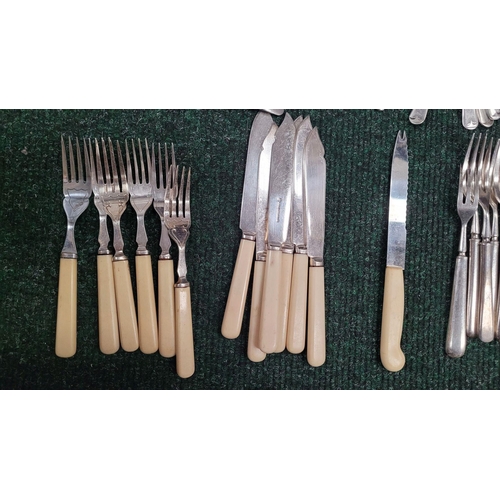 187 - A LARGE COLLECTION OF CUTLERY; includes 5 different designs, various makes. Most silver plated/stain... 