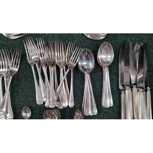 187 - A LARGE COLLECTION OF CUTLERY; includes 5 different designs, various makes. Most silver plated/stain... 