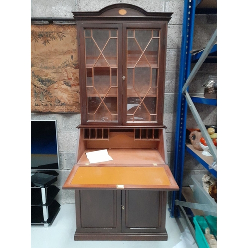 194 - AN IRISH MADE FALL FRONT SECRETAIRE BOOKCASE, handmade in solid mahogany by Ulster craftsmen at the ... 