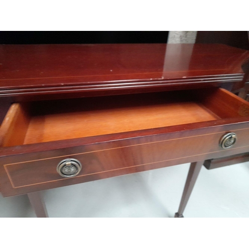 196 - A 20TH CENTURY MAHOGANY INLAID CONSOLE TABLE, with concave sides & a single long drawer to the centr... 