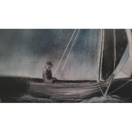 198 - A 20TH CENTURY IRISH PASTEL ON PAPER, LONE FIGURE AT SEA, signed with initials lower left. Framed in... 