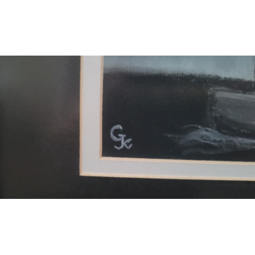 198 - A 20TH CENTURY IRISH PASTEL ON PAPER, LONE FIGURE AT SEA, signed with initials lower left. Framed in... 