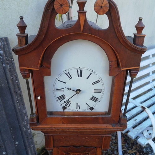 203 - A VERY UNUSUAL APPRENTICE MADE MINIATURE GRANDFATHER CLOCK, with a variety of timbers used, and pewt... 