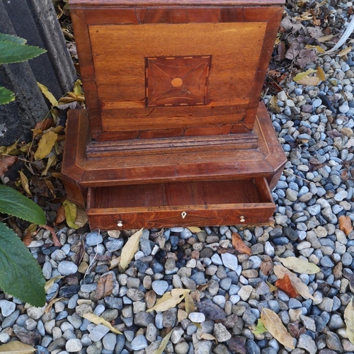 203 - A VERY UNUSUAL APPRENTICE MADE MINIATURE GRANDFATHER CLOCK, with a variety of timbers used, and pewt... 