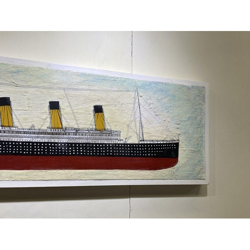 21 - KEN PARKER, (IRISH, 20TH CENTURY), ‘RMS TITANIC’, encaustic on wood panels. Dimensions: 126cm x 37cm... 