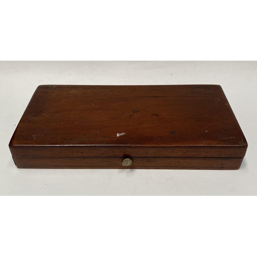 224 - AN ANTIQUE DRAUGHTSMAN’S TECHNICAL DRAWING SET, in fitted mahogany box with deep blue lined interior... 