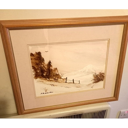 227 - A FRAMED WATERCOLOUR PAINTING, depicting a winter scene, signed indistinctly lower left. Dimensions:... 